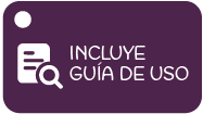 Ícono de incluye guía de uso en fondo morado